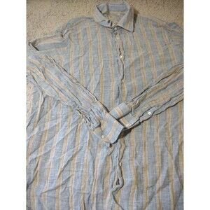 Luciano Barbera Linen Flax Button Up Shirt XL Striped